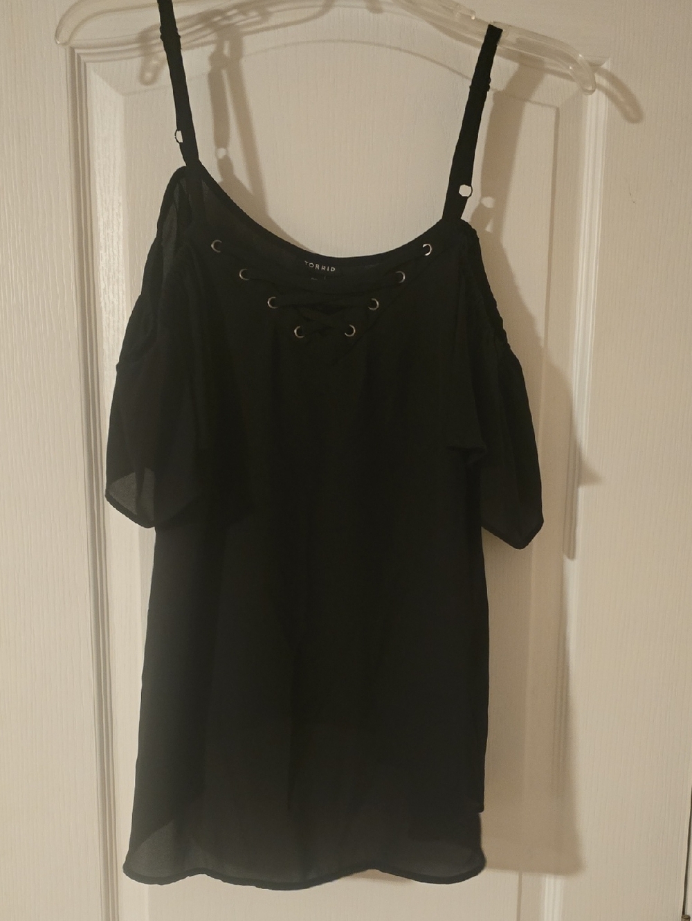 torrid Black Lace-Up Cold-Shoulder Blouse